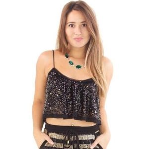 Show Me Your MuMu black sequined crop top NWT
